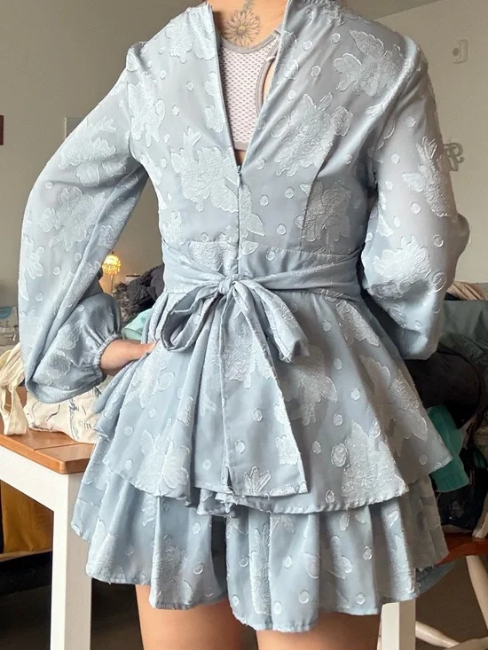 Francesca's Collections Powder Blue Floral Ruffle Mini Dress - Picture 2 of 4